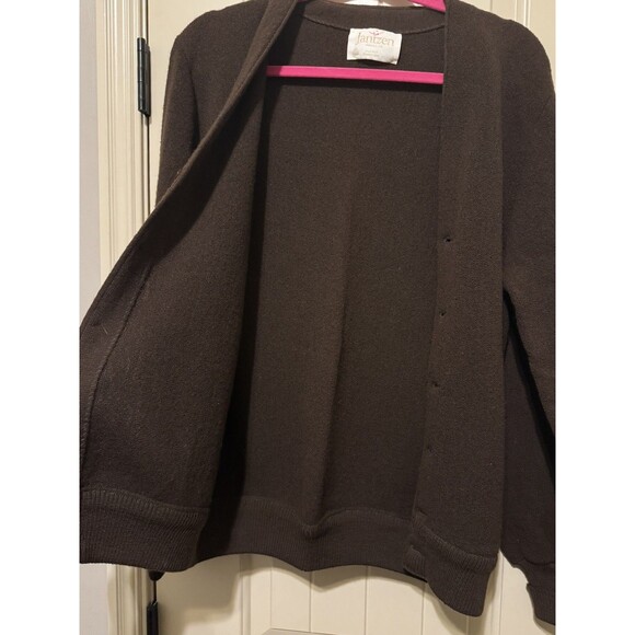 Vintage 60s 70s Jantzen Wool Sweater small Fall Brown Cardigan Made In USA - Picture 6 of 11
